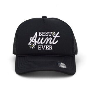 Best Aunt Ever Embroidered 5 Panel Foam Rope Trucker Hat - Black